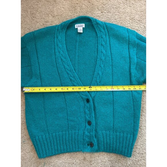 Vintage Gallagher Women's Teal Mohair Blend Cozy Cable Knit Button-Up Cardigan M - Picture 9 of 10